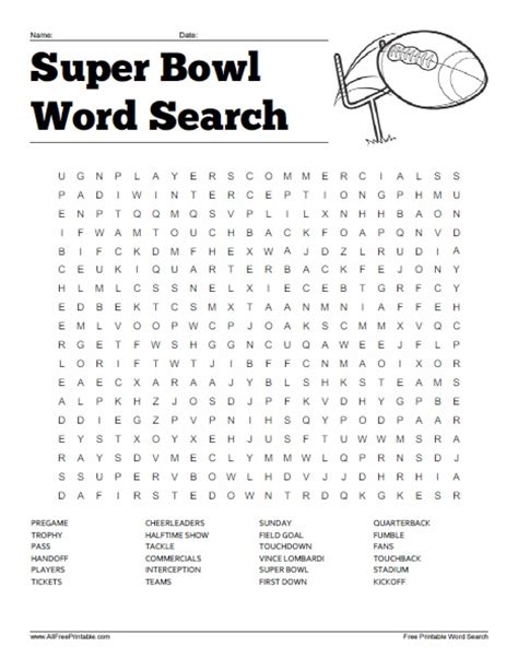 Print Super Bowl Word Scramble Free Printable