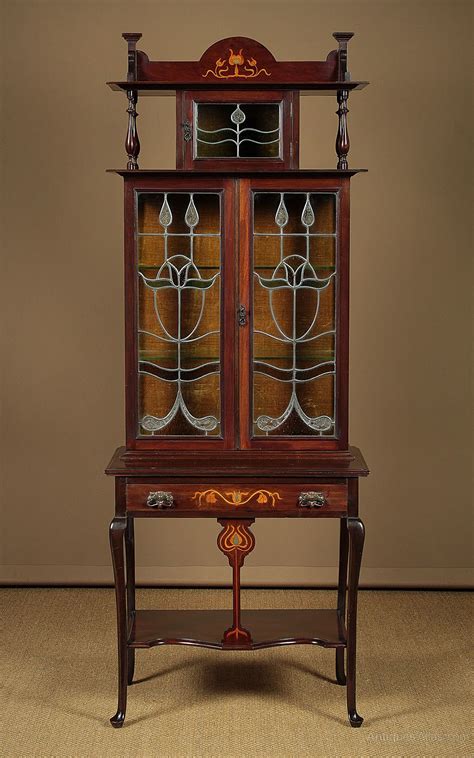 Artnouveau charcoal grey / burgundy folies bergère. English Art Nouveau Style Display Cabinet. - Antiques Atlas