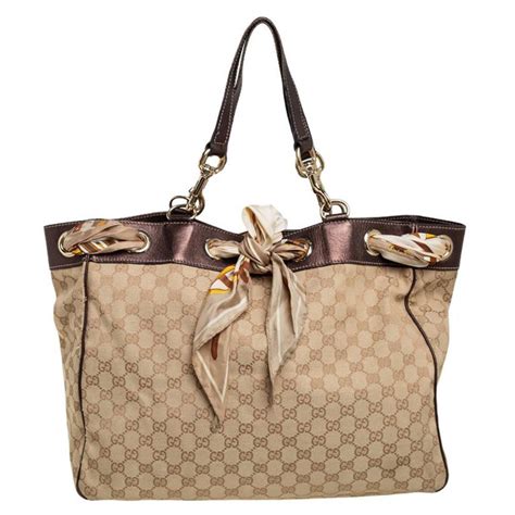 Gucci Beige Brown Gg Canvas And Leather Large Positano Scarf Tote For Sale At 1stdibs Gucci