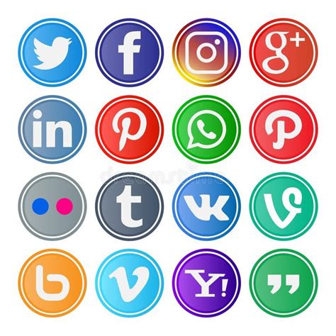 16 Set Of Rounded Social Media Icons And Buttons Vector Illustration