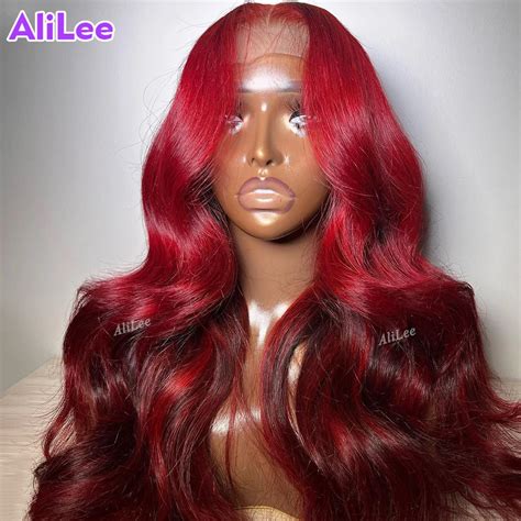 Colored Ombre Red Wig Body Wave 13x4 Lace Frontal Wigs For Black Woman Human Hair Wig 30 Inches
