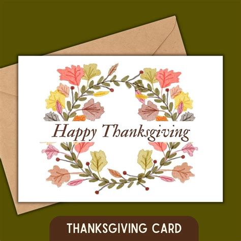Thanksgiving Card Fall Wreath Thankful Cards Happy Etsy