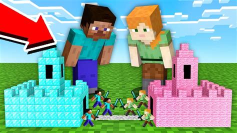 Minecraft Noob Vs Pro Battle One Block Inside Castle Steve Vs Alex In