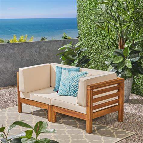 These outdoor loveseat cushions are for sale at dfohome with free shipping. Noble House Jonah Teak Wood Outdoor Loveseat with Beige ...