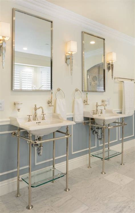 His And Her Pedestal Sinks With Mirrored Accessories Bathroom Vanity