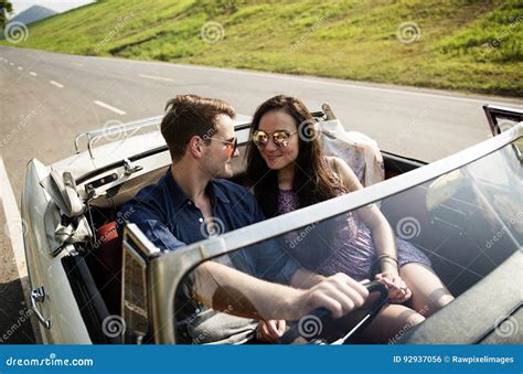 Couple Driving A Car Traveling On Road Stock Photo Image Of Lover