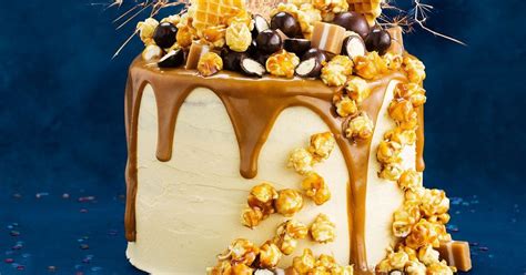 Chocolate Caramel Popcorn Celebration Cake