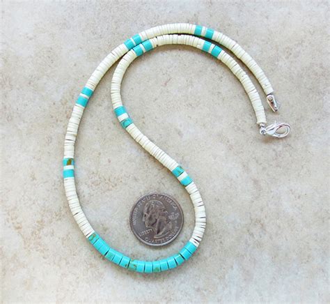 Turquoise White Shell Heishi Necklace Santo Domingo Jewelry 3186rio
