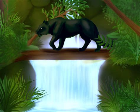 Desktop Wallpapers Panthers Waterfalls Animals Painting Art