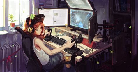 Anime Gamer Girl Hd Background Wallpaper 21376 Baltana