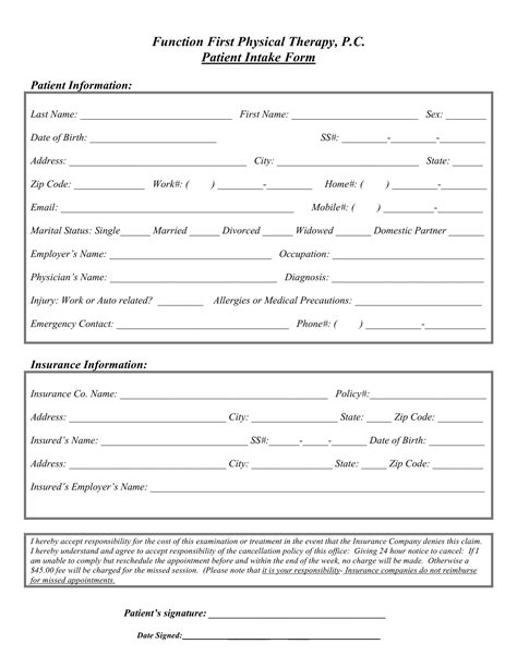 Physical Therapy Intake Form Template Tutoreorg Master Of Documents