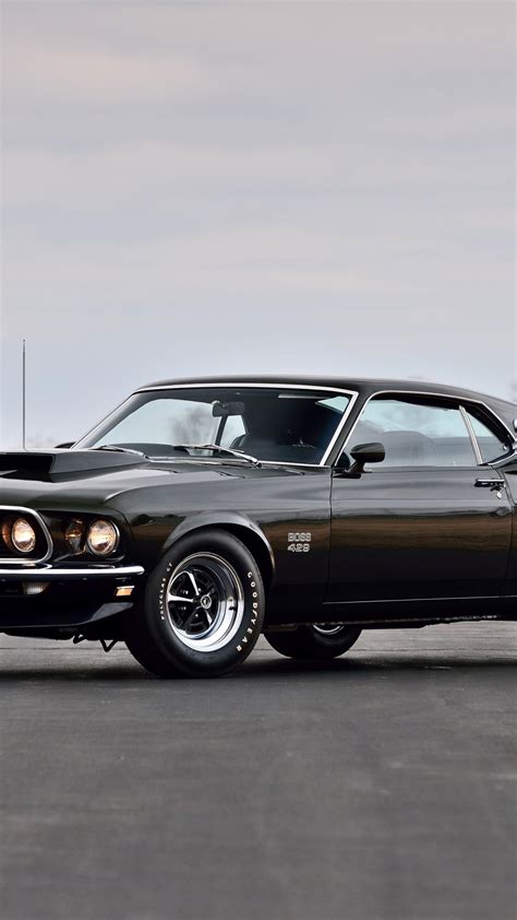 Download 1080x1920 Wallpaper On Road 1969 Ford Mustang Boss 429 Black