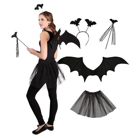 Vampire Bat Fancy Dress Up Set Wings Headband Tiara Wand Tutu Skirt