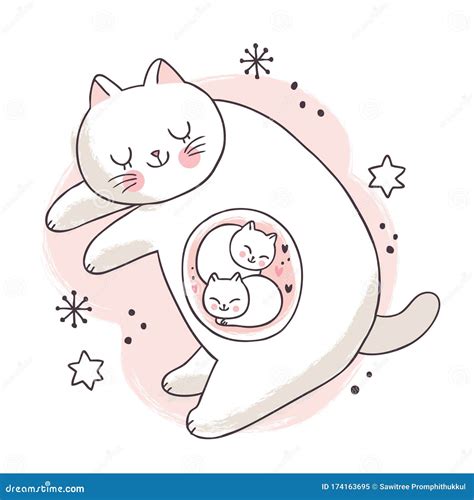 Cartoon Cute Pregnant Mother And Baby Cats Vector Royalty Free Stock