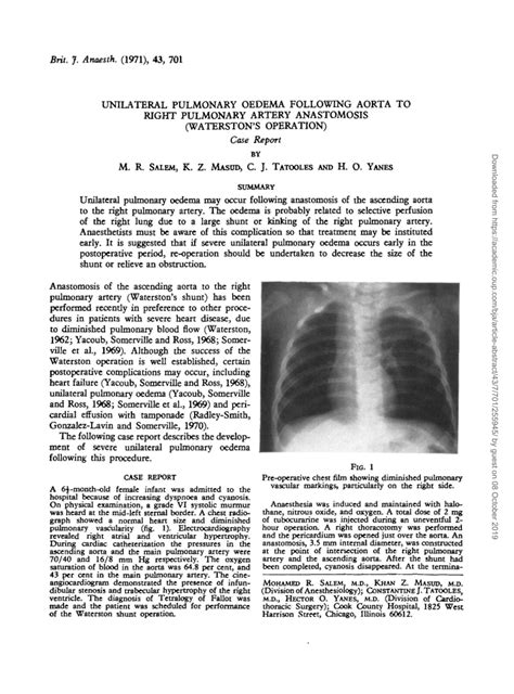 Pdf Unilateral Pulmonary Oedema Following Aorta To Right Pulmonary