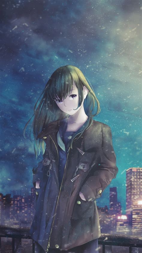 Download Wallpaper 750x1334 Night Out Original Cute Anime Girl