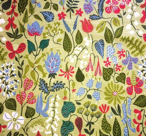 Swedish 50s Textile Stig Lindberg Herbarium Vintage Fabric Mid Century