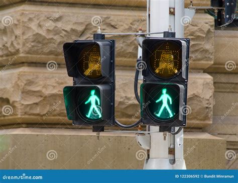 Green Man Light At A Pedestrian Crossing At The Street Stock Photo Image Of Icon Alert