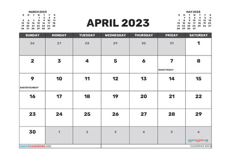 April 2023 Calendar Free Printable 23291