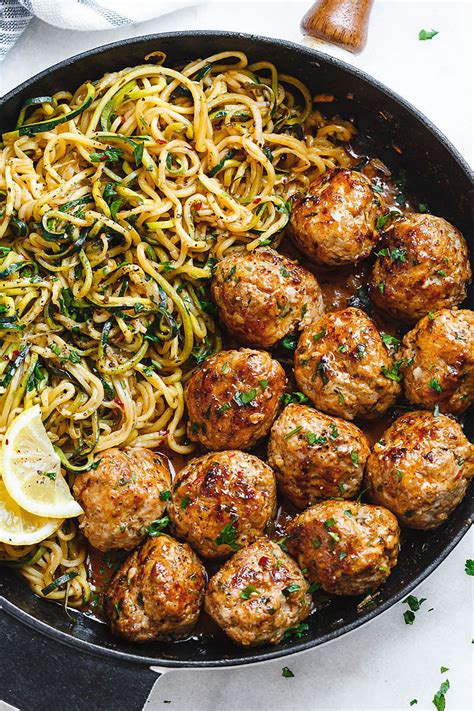 Easy and ideal for both a quick weeknight entree and serving to company. Garlic Butter Turkey Meatballs with Lemon Zucchini Noodles ...