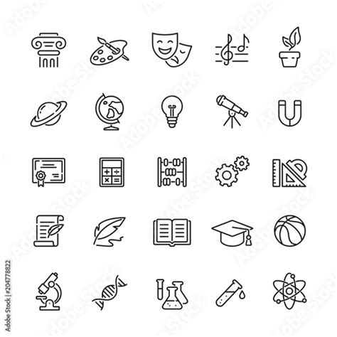 School Subjects Related Icons Thin Vector Icon Set Black And White