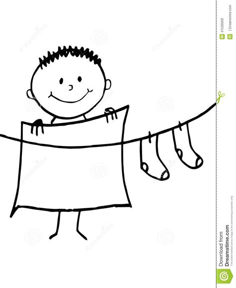 Stick Figure Boy Drying Clothes Stock Illustration Image