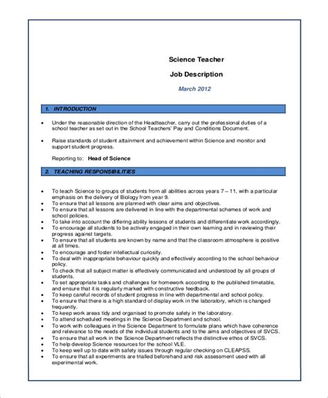 Free 12 Sample Teacher Job Description Templates In Ms Word Pdf