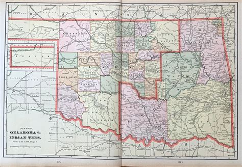 Oklahoma Territory Map Original 1895 Crams Atlas The Sooner Etsy