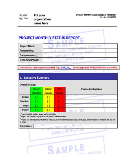 Monthly Status Report Template