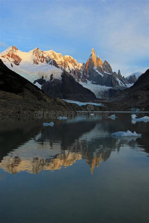 Reflection Of Cerro Torre In Laguna Torre Patagonia Argentina Stock