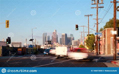 Los Angeles Traffic View And Beautiful View Of Downtown Los Angeles
