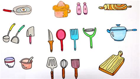 How To Draw Kitchen Utensils Step By Step Drawing And Coloring For