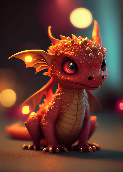 Cute Fire Dragon 13 Poster Picture Metal Print Paint By Holzkovic