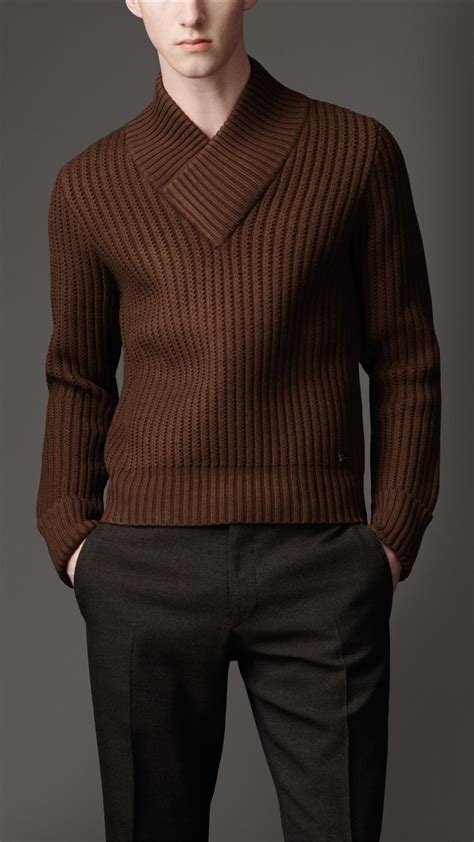 Lyst Burberry Shawl Collar Sweater In Brown For Men