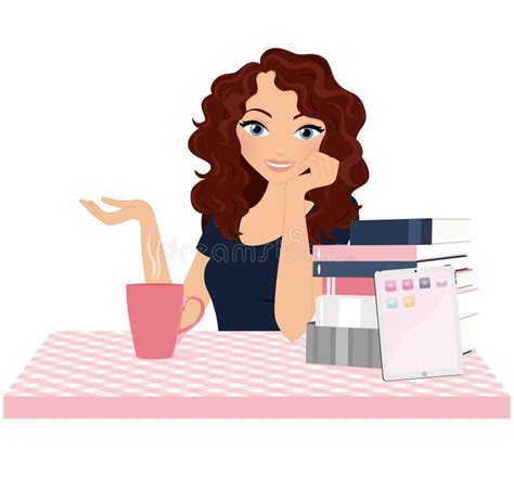 Woman Sitting At A Table Stock Illustration Illustration Of Pile