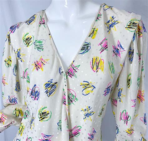 Emanuel Ungaro 1990s Size 10 Novelty Heart Print Ivory Silk Mini Dress