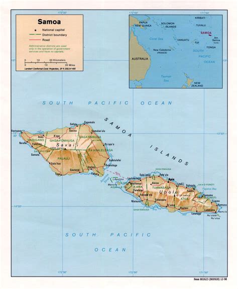 Large Detailed Political And Relief Map Of Samoa With Cities And Roads