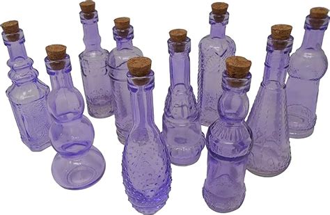 Bulk Paradise Purple Vintage Glass Bottles With Corks Assorted Shapes 5 Inch Tall