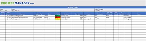 Free Action Items Template For Excel