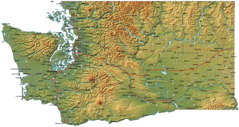 Detailed Washington Map Wa Terrain Map