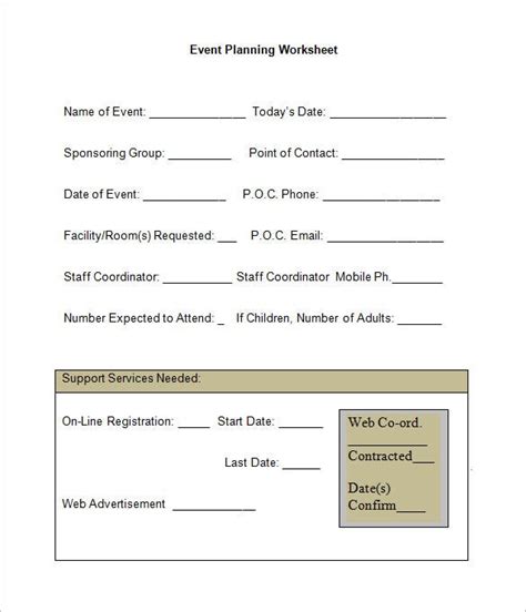 event planning worksheet templates  word documents