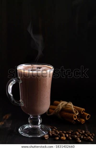 Glass Cappuccino Whipped Cream On Dark Stock Photo 1831402660