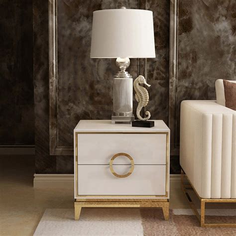 Gold Nightstand White Bedroom Nightstand With 2 Drawers Square Bedsidetable