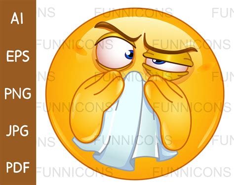 Clipart Cartoon Of A Sick Cold Emoji Emoticon Sneezing And Etsy