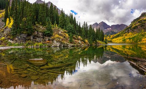 Lake Mountains Reflection Forest Trees Forest Maroon Bells