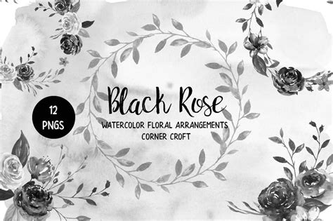 Watercolor Black Rose Floral Arrangements Black Rose Posy Etsy Uk