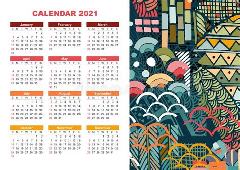 Calendario Colorido Para 2021 Año Con Un Patrón Abstracto Moderno La Semana Comienza El Domingo
