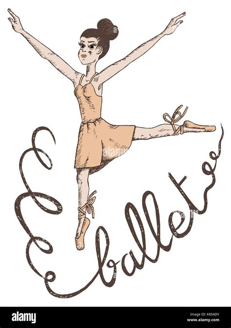Vector Hand Drawn Illustration Of A Woman Ballet Dancer With Ballet