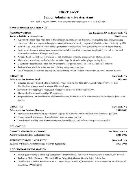 Senior Administrative Assistant Resume Examples For 2024 Resume Worded