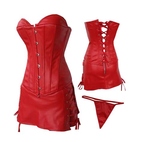 Red Leather Corset Plus Size S 6xl Leather Body Shapers Overbust